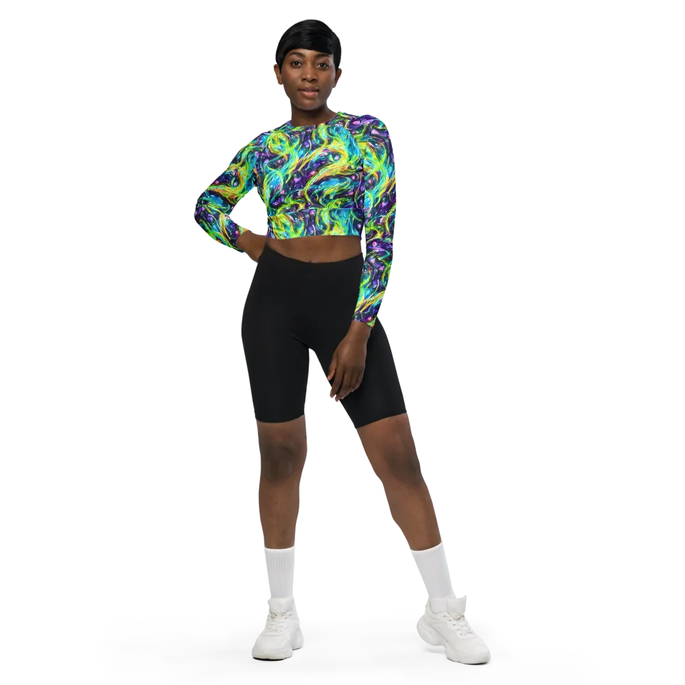 Hypercolor Lagoon on Long Sleeve Crop Top — Front