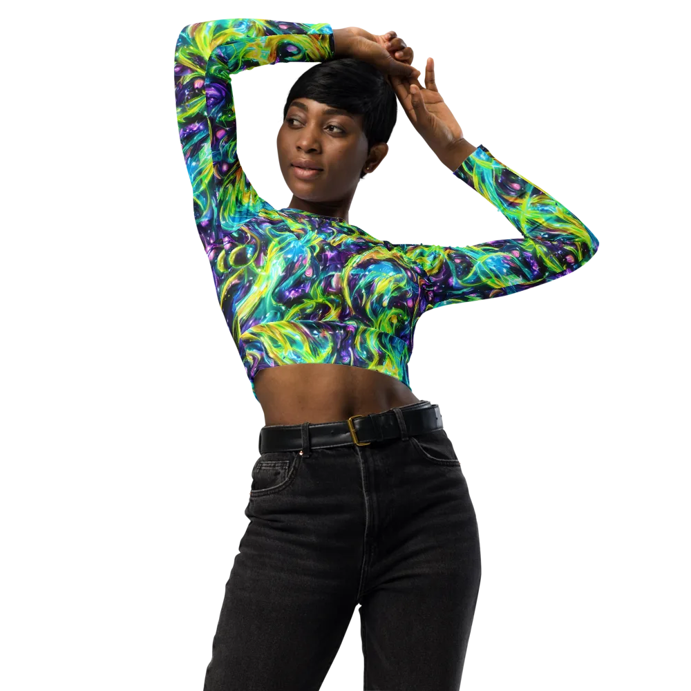 Hypercolor Lagoon on Long Sleeve Crop Top — Front