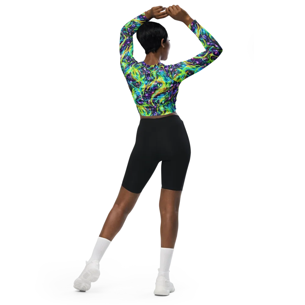 Hypercolor Lagoon on Long Sleeve Crop Top — Back