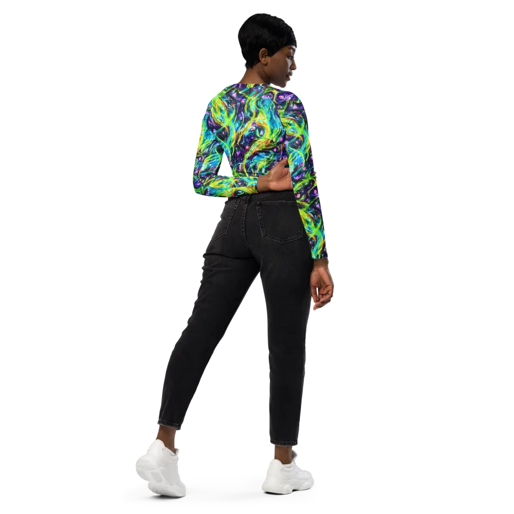 Hypercolor Lagoon on Long Sleeve Crop Top — Right Back