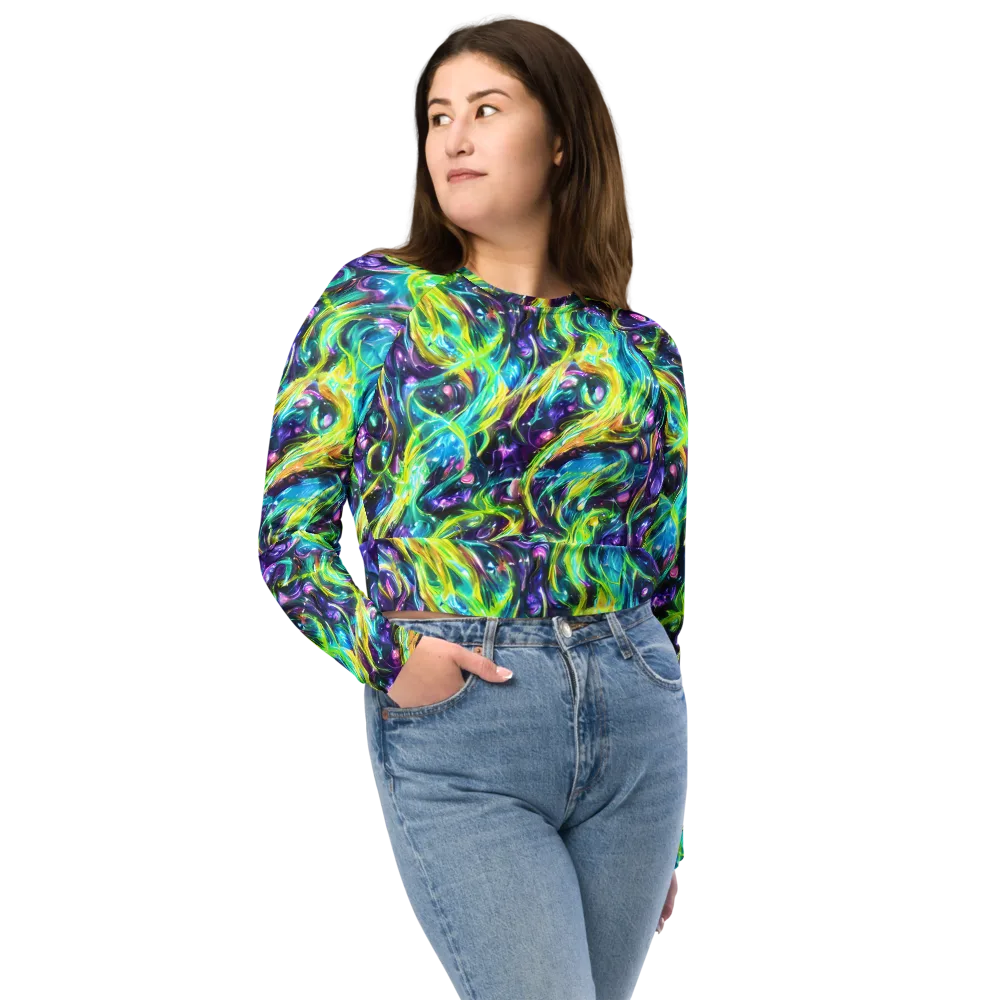 Hypercolor Lagoon on Long Sleeve Crop Top — Front