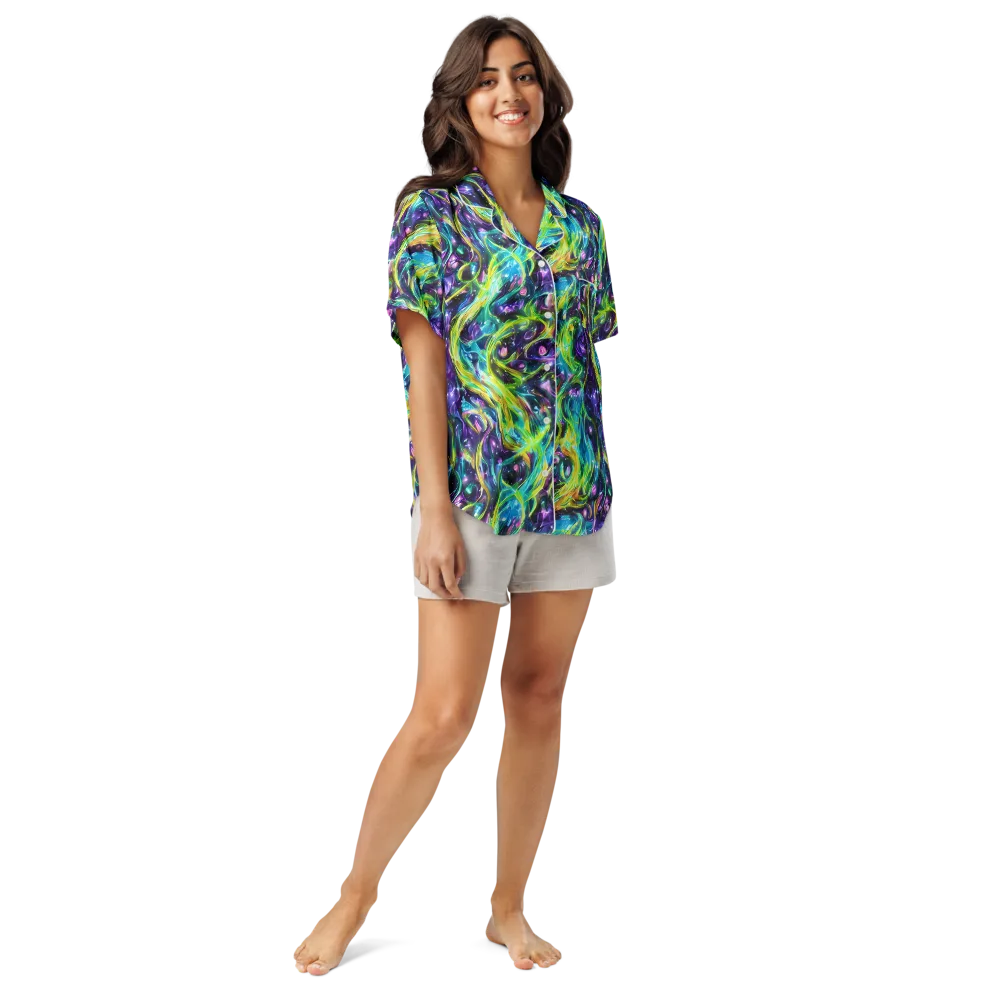 Hypercolor Lagoon on Women's Short Sleeve Pajama Top — Front