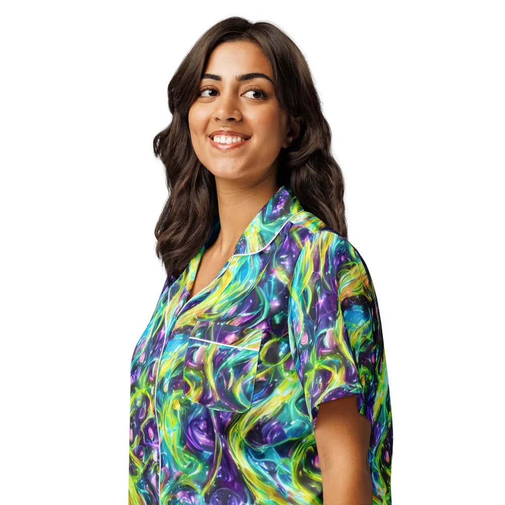 Hypercolor Lagoon on Women's Short Sleeve Pajama Top — Left Front