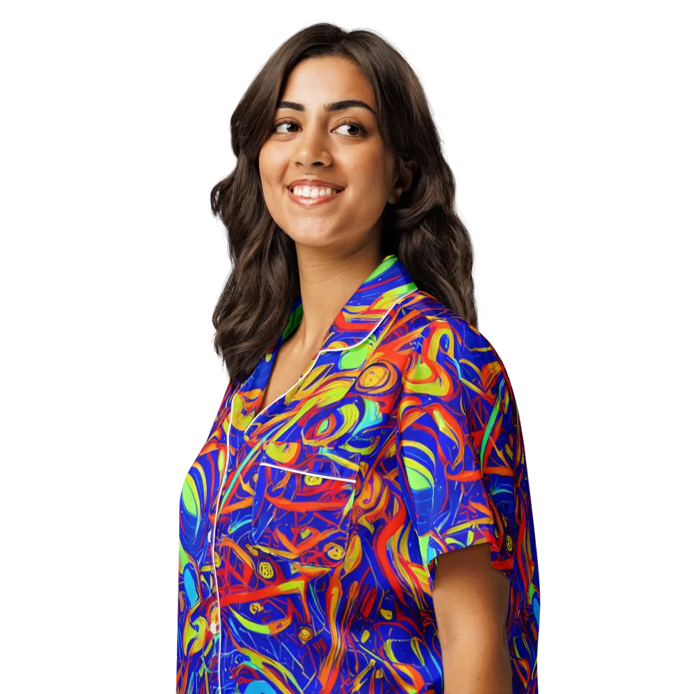 Ultramarine Rapture on Women's Short Sleeve Pajama Top — Left Front