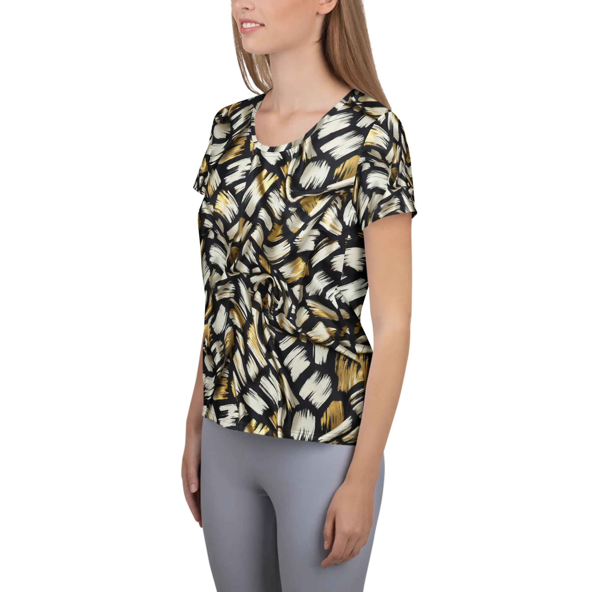 Gilded Gesture on Women's Athletic T-Shirt — Left