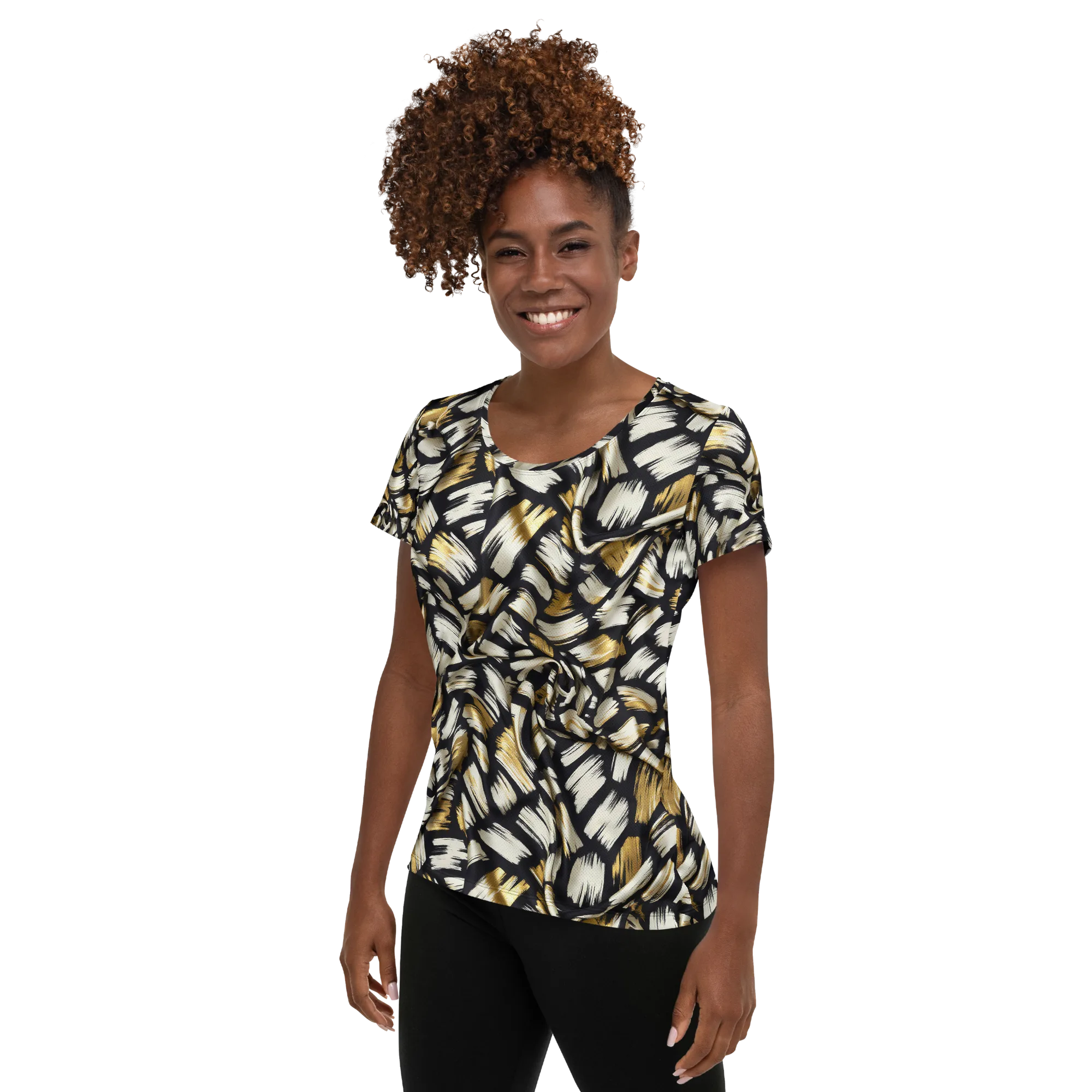 Gilded Gesture on Women's Athletic T-Shirt — Left
