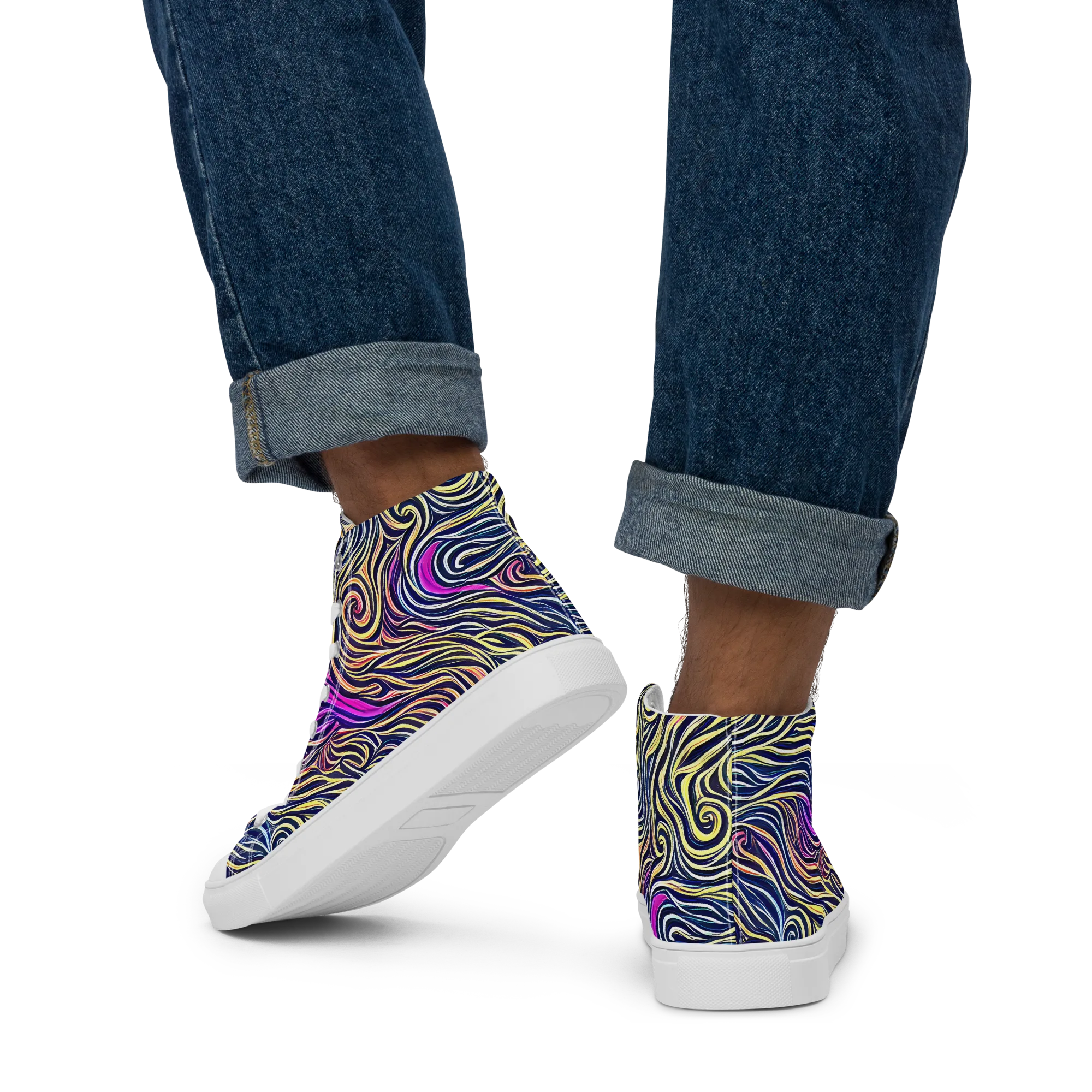Velvet Whirlpool on Men's High Top Canvas Shoes — Back