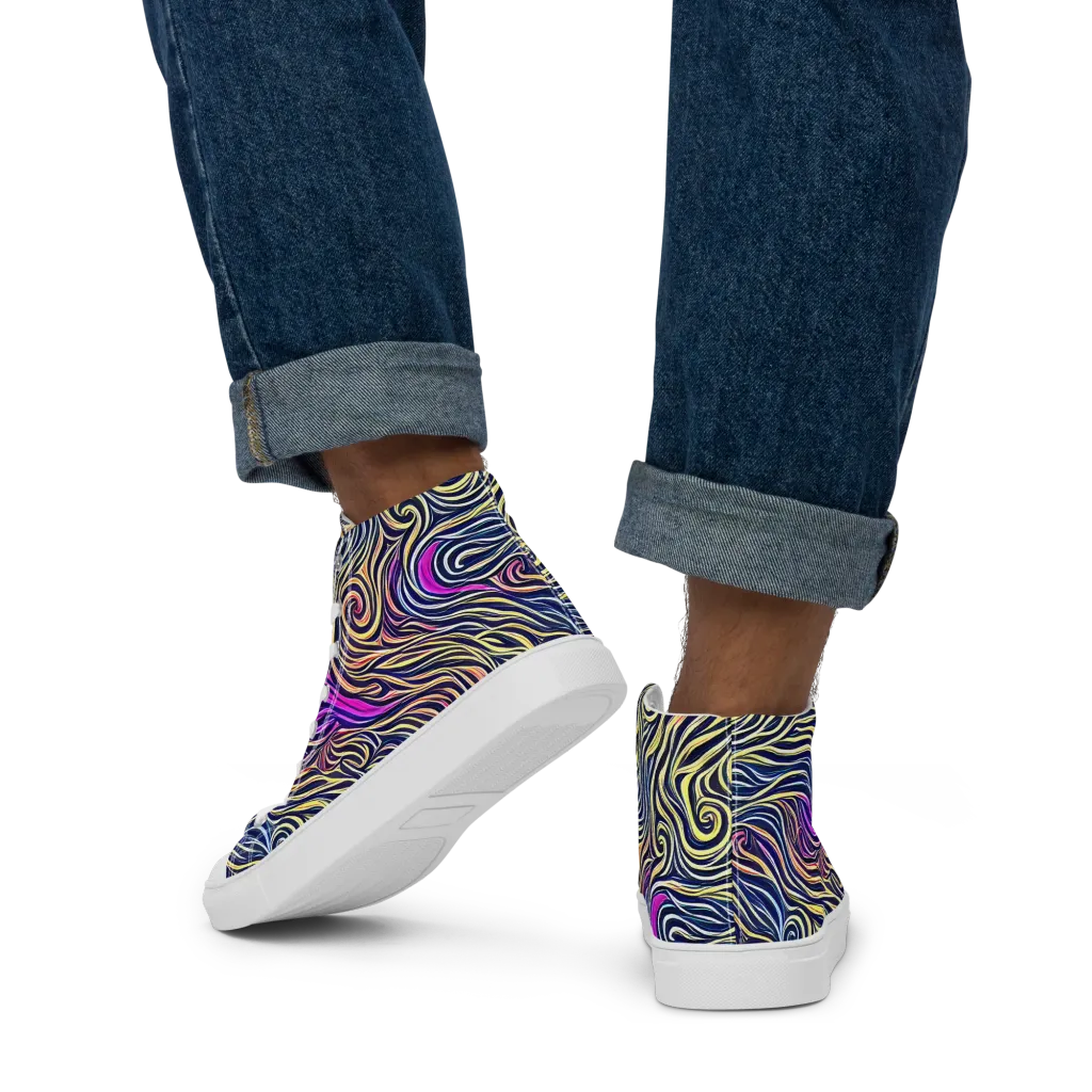 Velvet Whirlpool on Men's High Top Canvas Shoes — Back