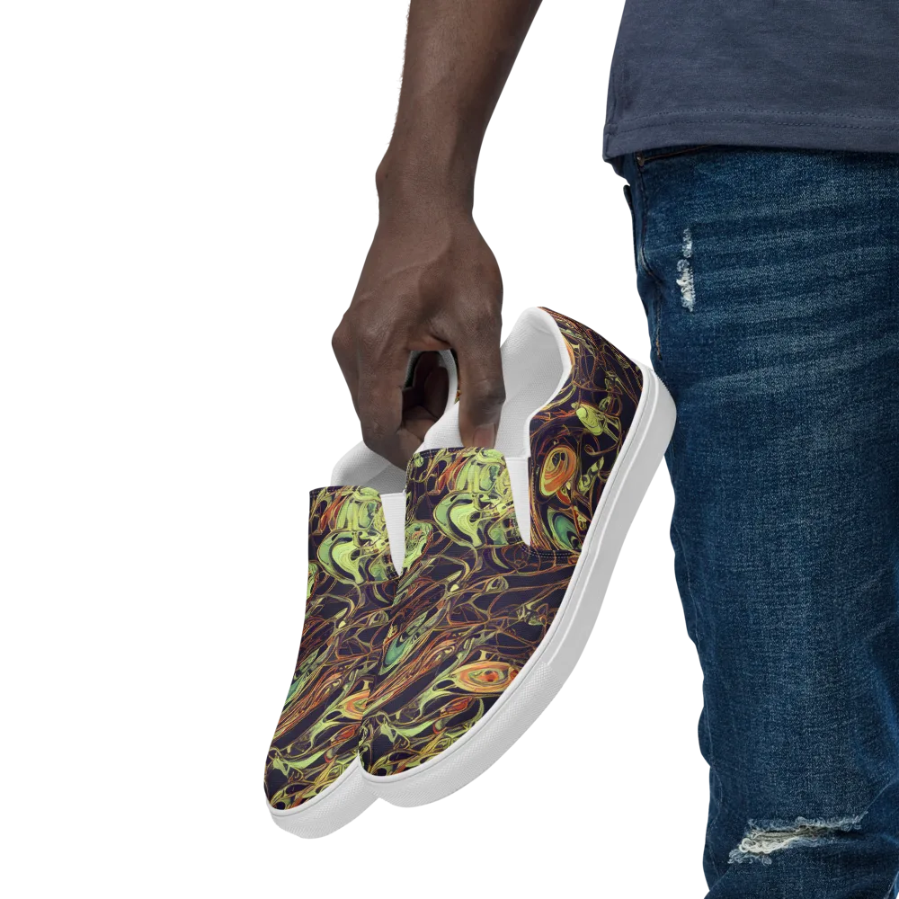 Molten Labyrinth on Men's Slip-On Canvas Shoes — Left Front
