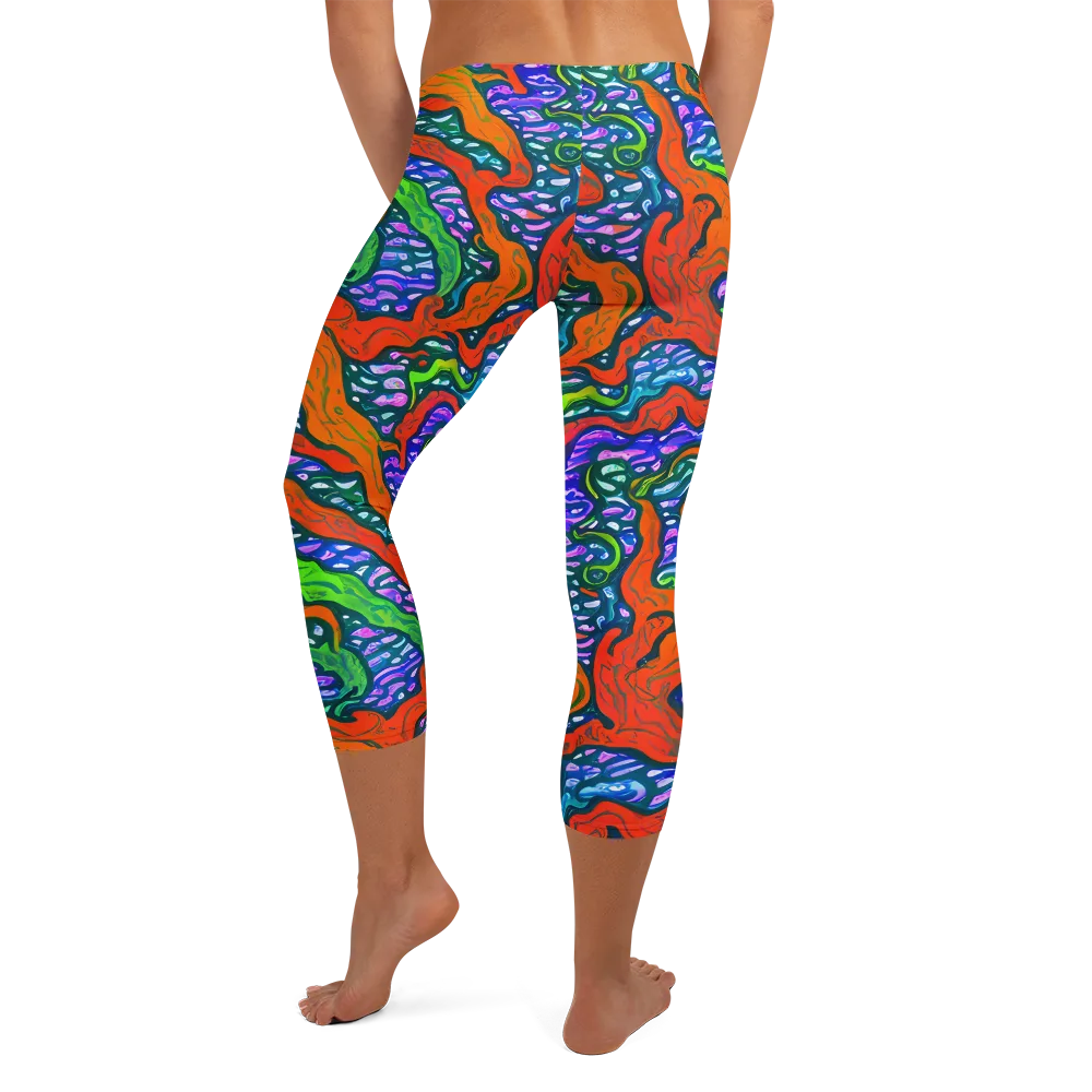 Cyber Tides on Capri Leggings — Back