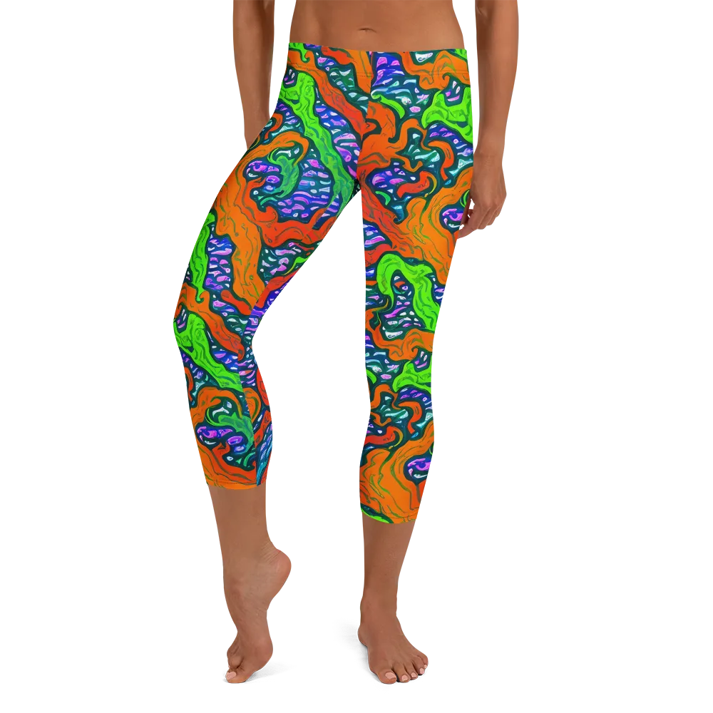 Cyber Tides on Capri Leggings — Front