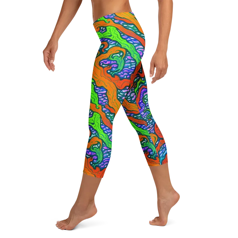 Cyber Tides on Capri Leggings — Left