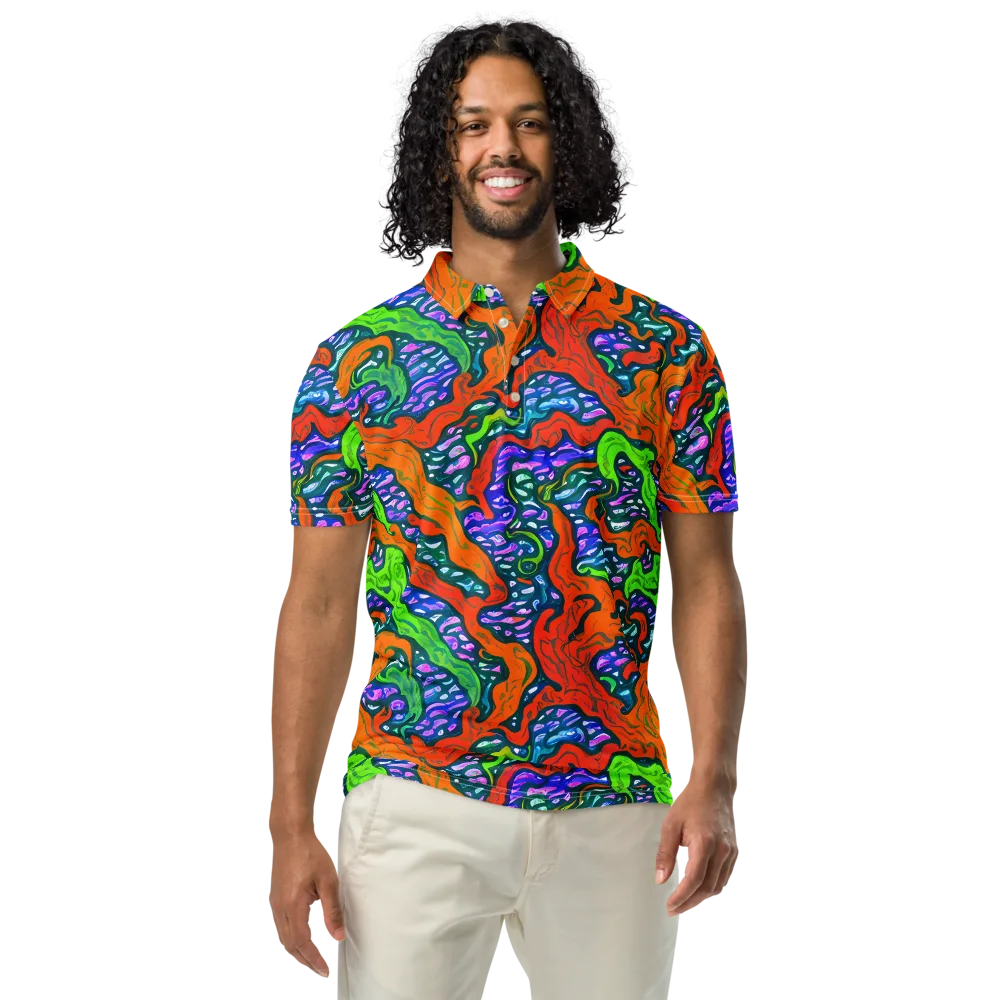 Cyber Tides on Men's Slim Fit Polo Shirt — Front