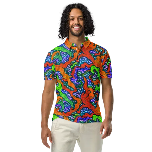 Cyber Tides on a Men's Slim Fit Polo Shirt
