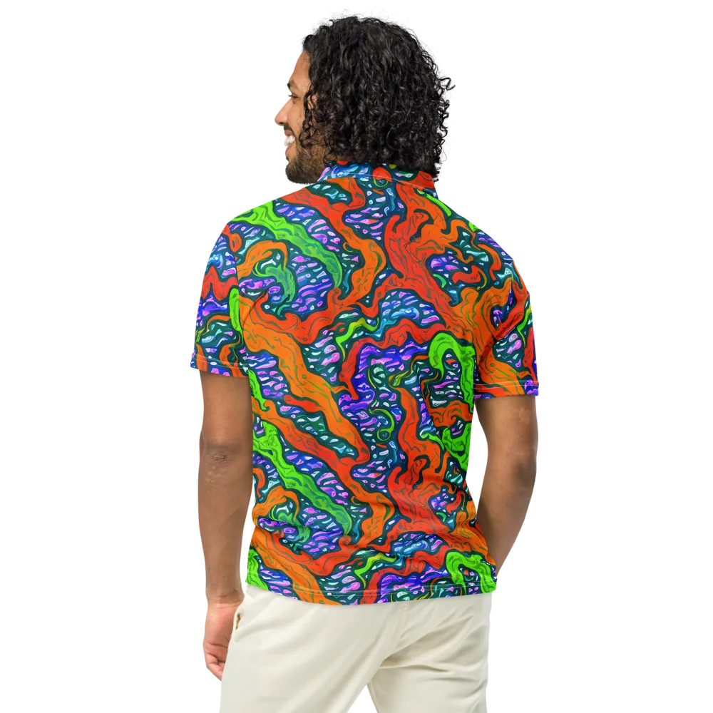 Cyber Tides on Men's Slim Fit Polo Shirt — Back