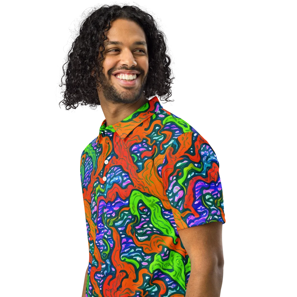 Cyber Tides on Men's Slim Fit Polo Shirt — Left Front