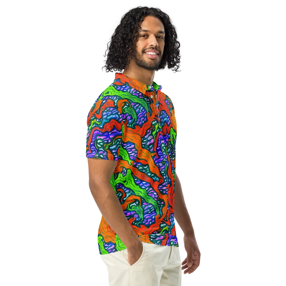 Cyber Tides on Men's Slim Fit Polo Shirt — Right Front