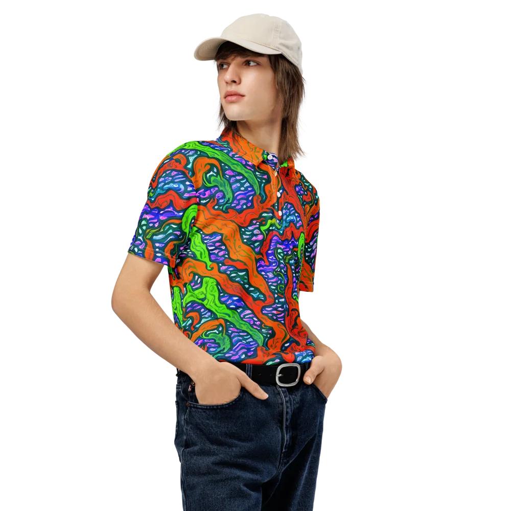 Cyber Tides on Men's Slim Fit Polo Shirt — Right Front