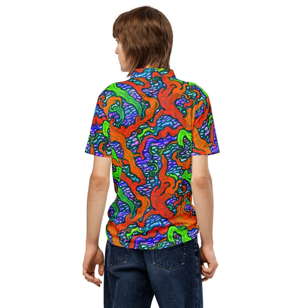 Cyber Tides on Men's Slim Fit Polo Shirt — Back
