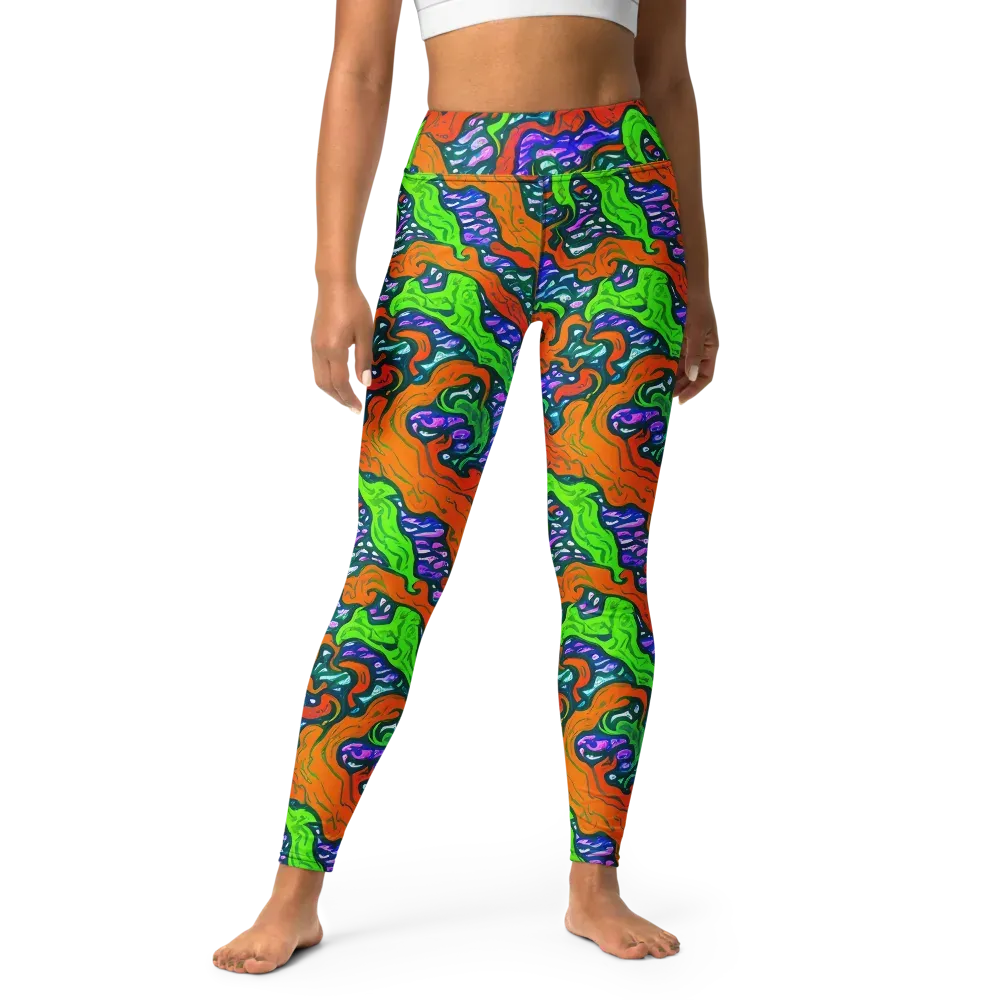 Cyber Tides on Yoga Leggings — Front