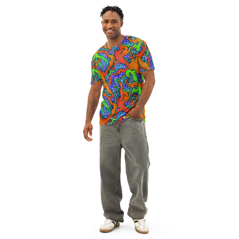Cyber Tides on Men's Cotton Crew Neck T-Shirt — Front