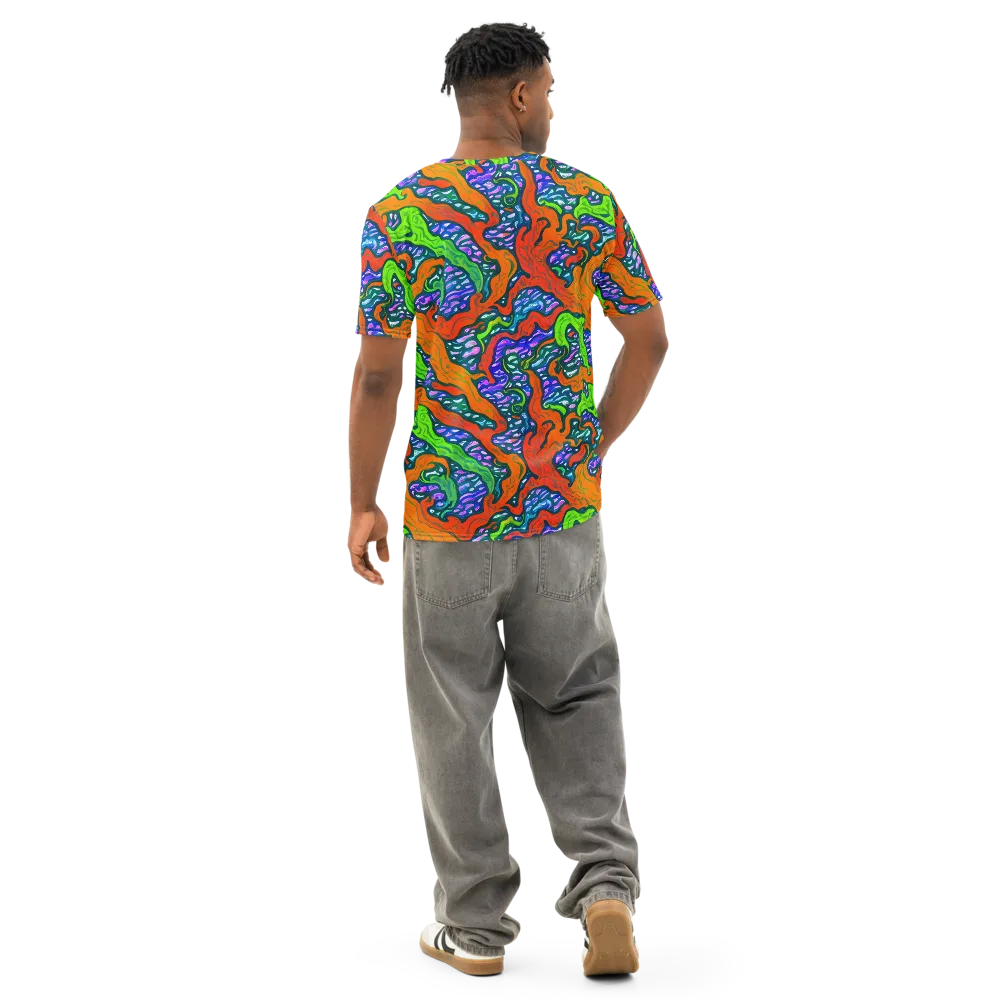 Cyber Tides on Men's Cotton Crew Neck T-Shirt — Back