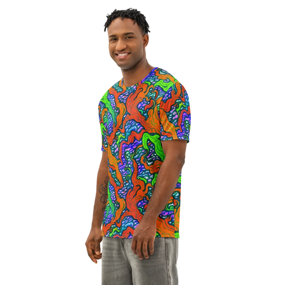 Cyber Tides on Men's Cotton Crew Neck T-Shirt — Left Front