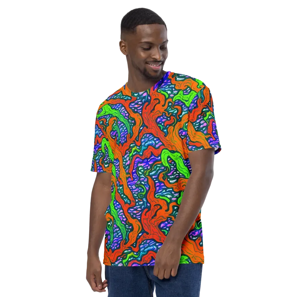 Cyber Tides on Men's Crew Neck T-Shirt — Left