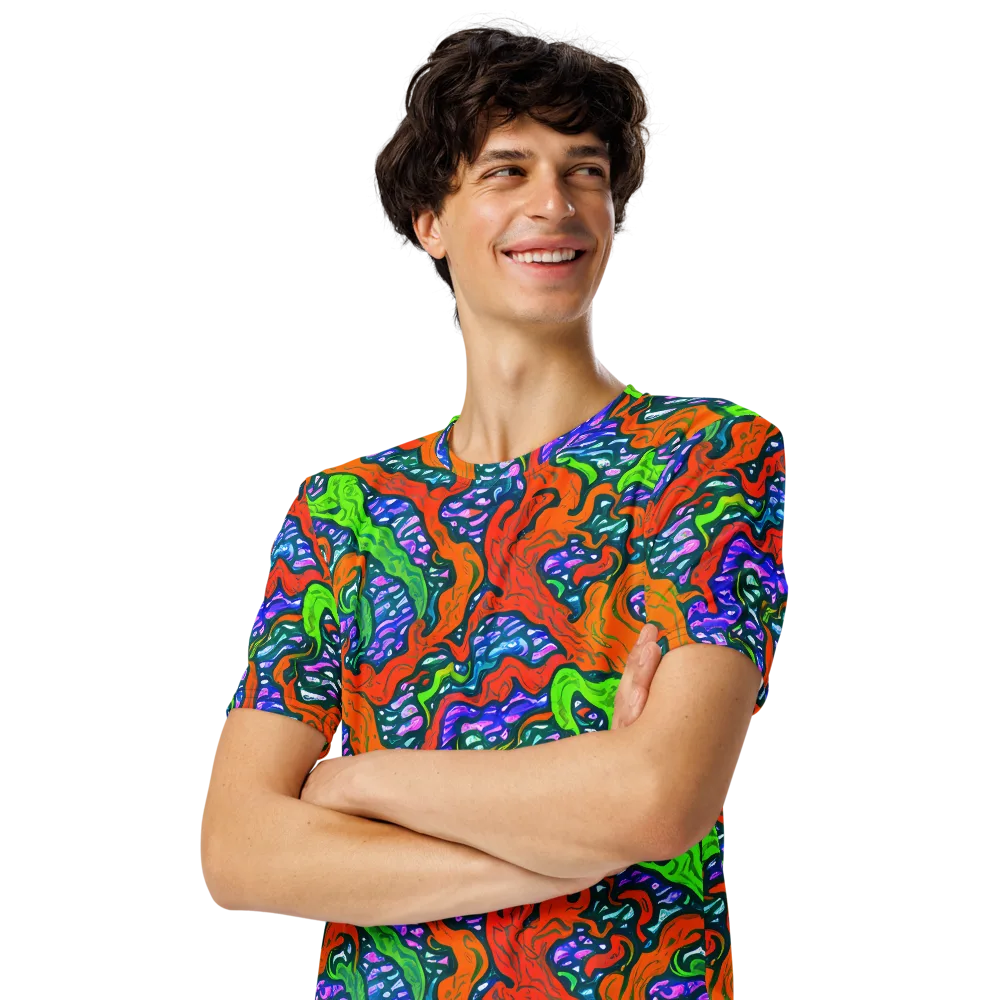 Cyber Tides on Men's Crew Neck T-Shirt — Left Front