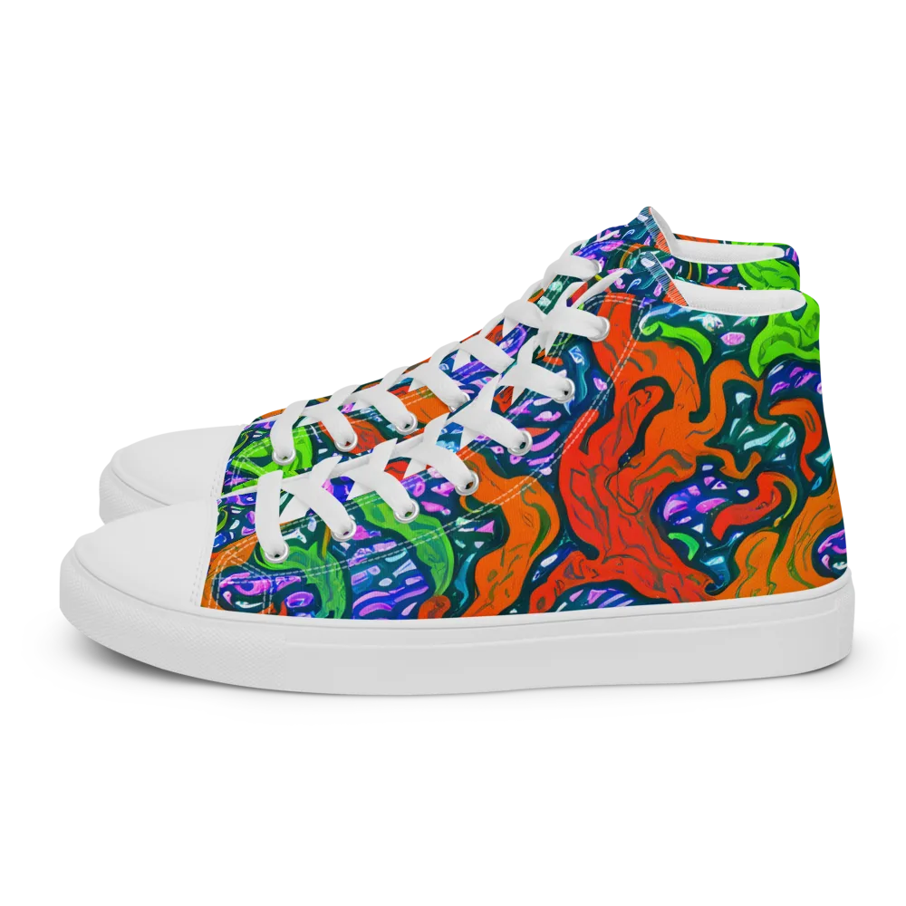 Cyber Tides on Men's High Top Canvas Shoes — Left