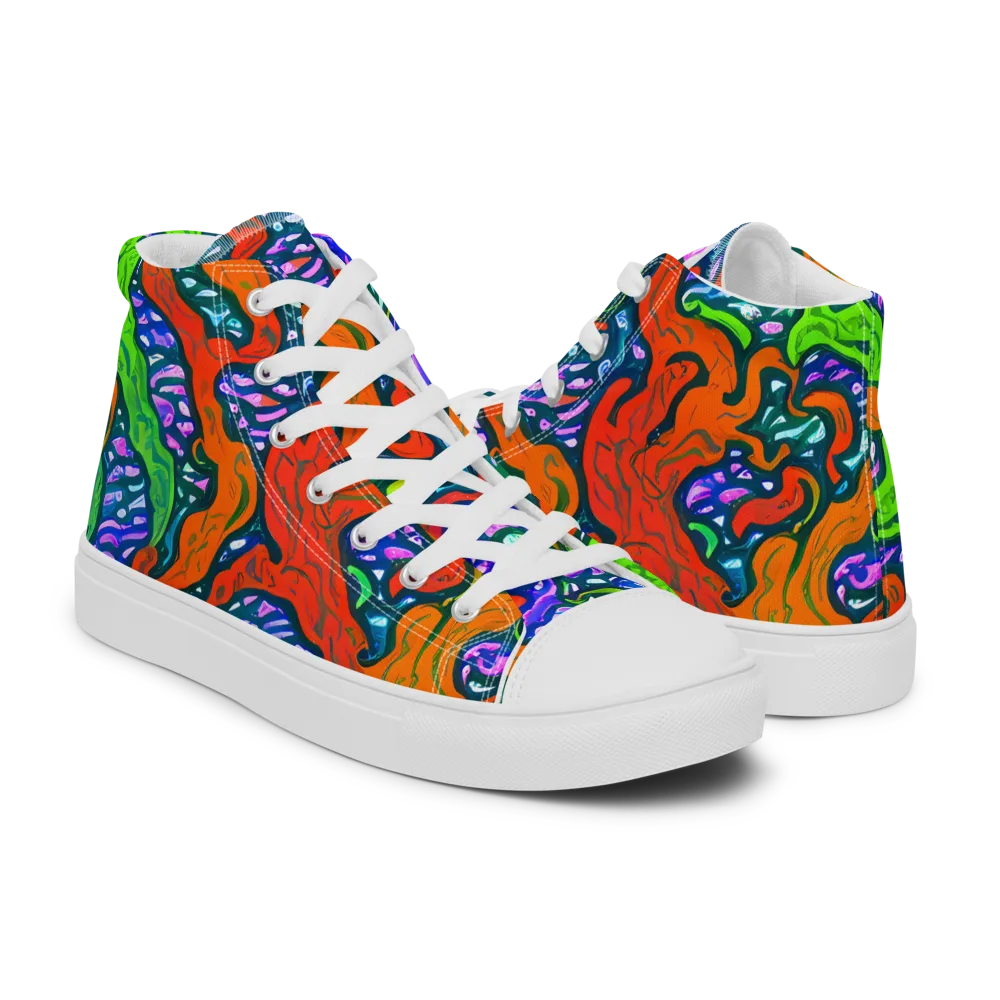 Cyber Tides on Men's High Top Canvas Shoes — Right