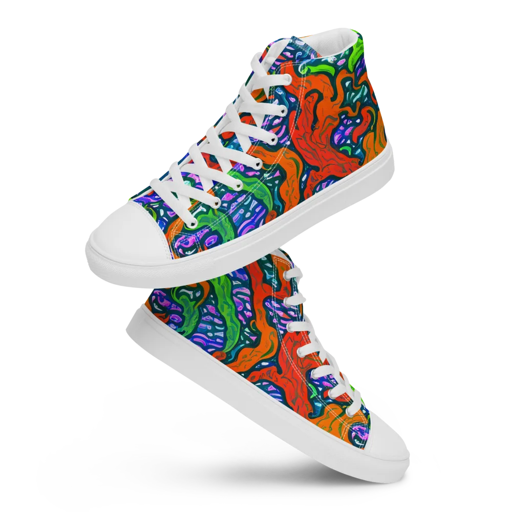 Cyber Tides on Men's High Top Canvas Shoes — Front