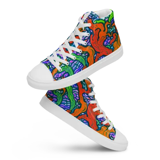 Cyber Tides on a Men's High Top Canvas Shoes