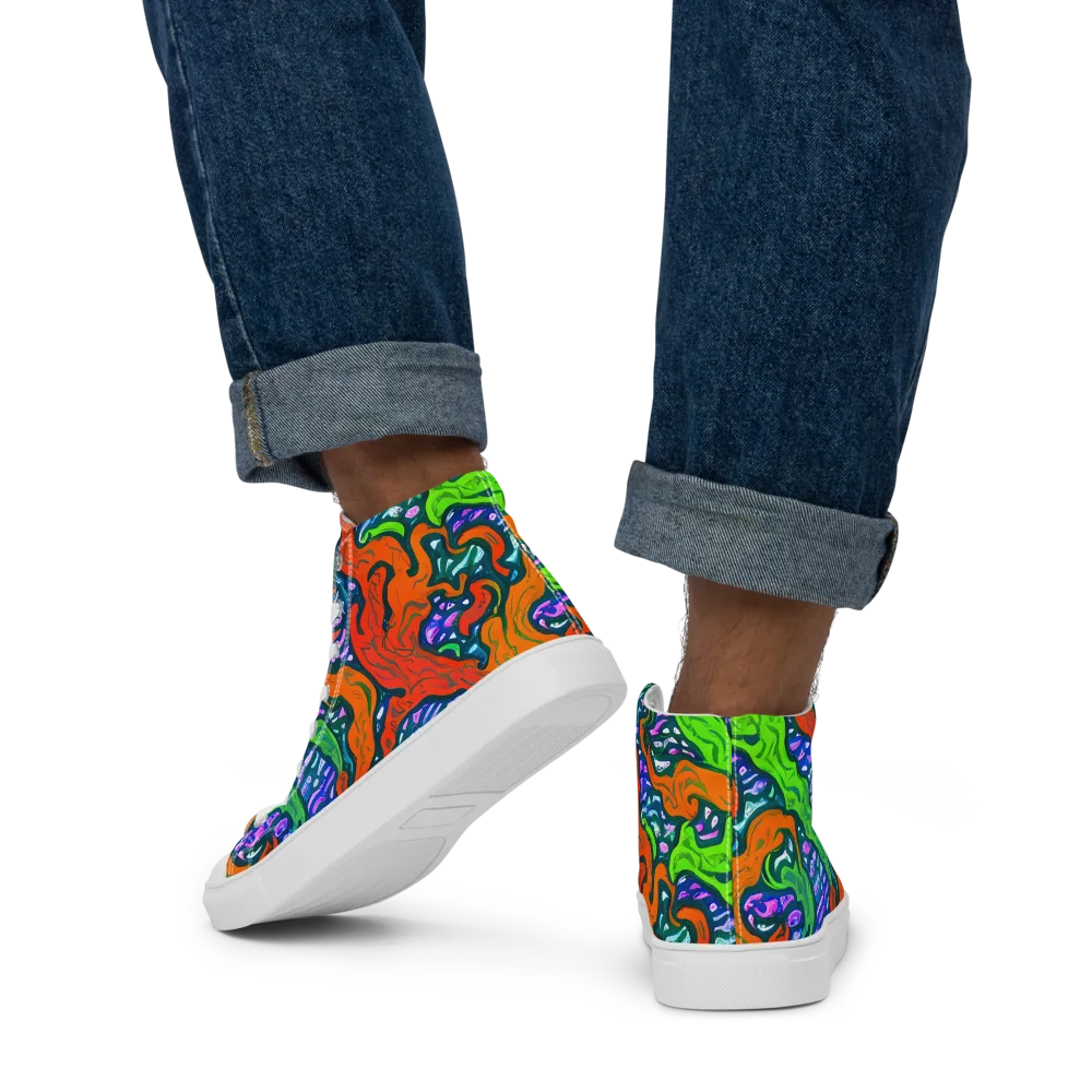 Cyber Tides on Men's High Top Canvas Shoes — Back