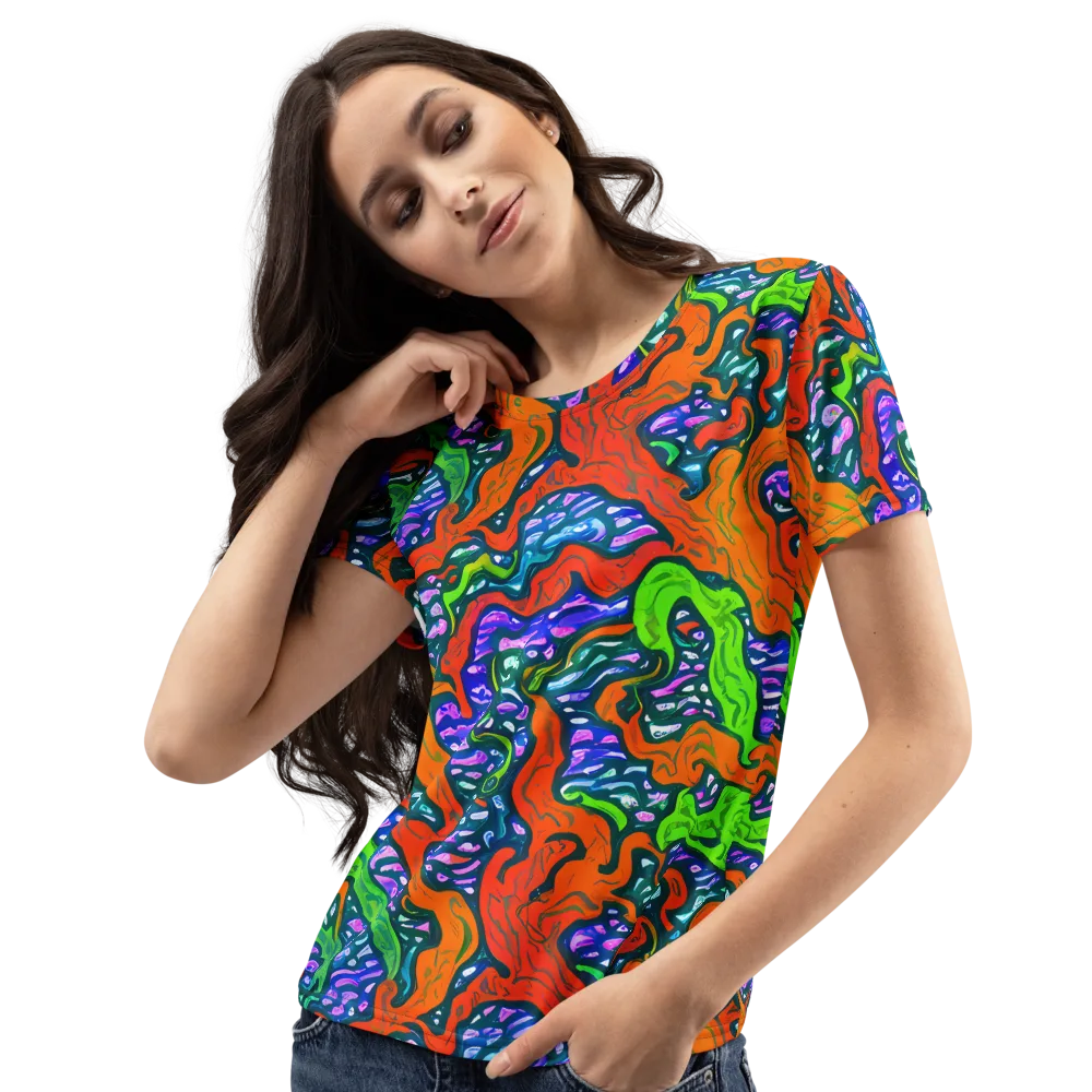 Cyber Tides on Women's Crew Neck T-Shirt — Left Front