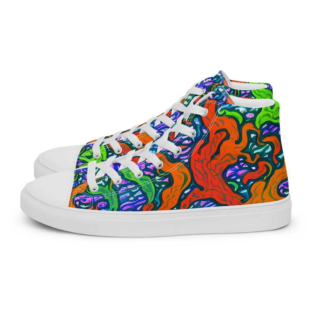 Cyber Tides on Women's High Top Canvas Shoes — Left