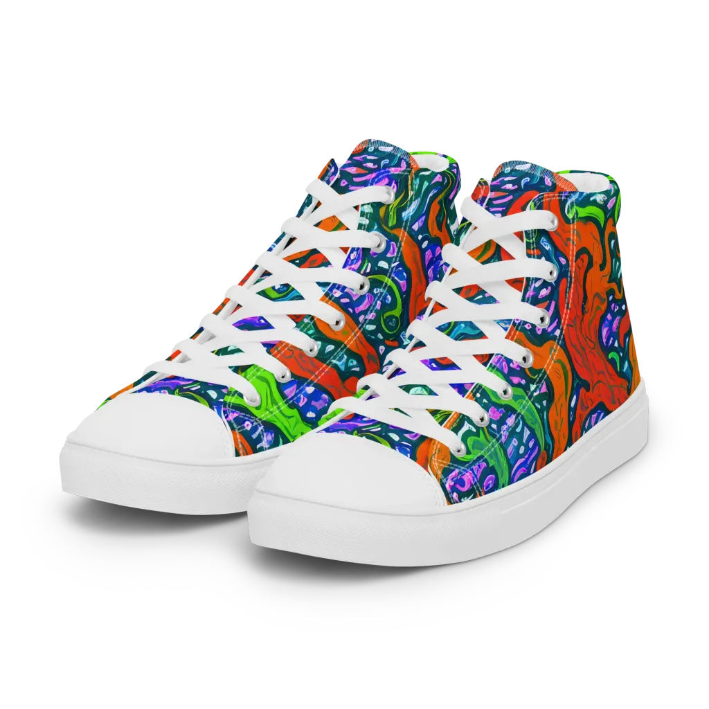 Cyber Tides on Women's High Top Canvas Shoes — Left Front