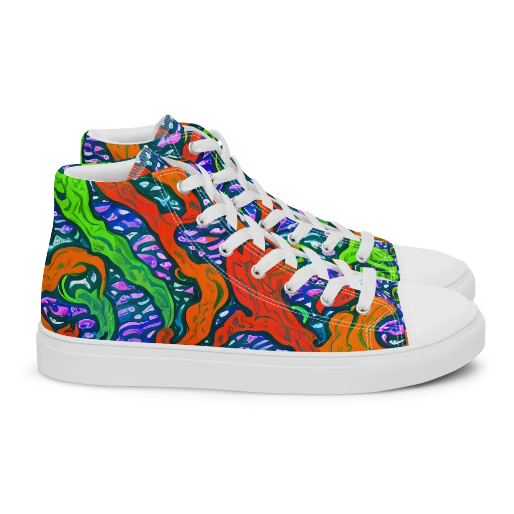 Cyber Tides on Women's High Top Canvas Shoes — Right