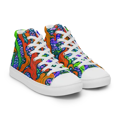 Cyber Tides on a Women's High Top Canvas Shoes