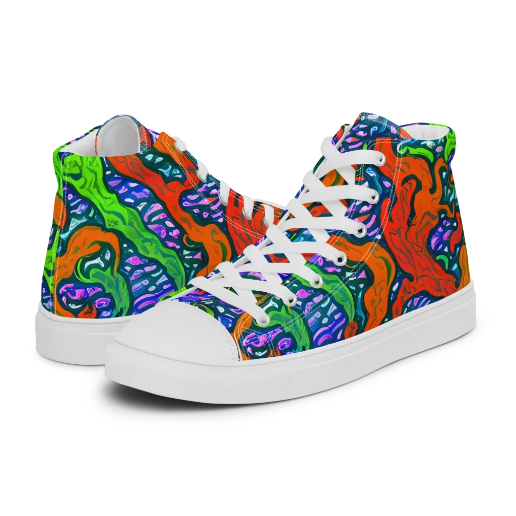 Cyber Tides on Women's High Top Canvas Shoes — Left