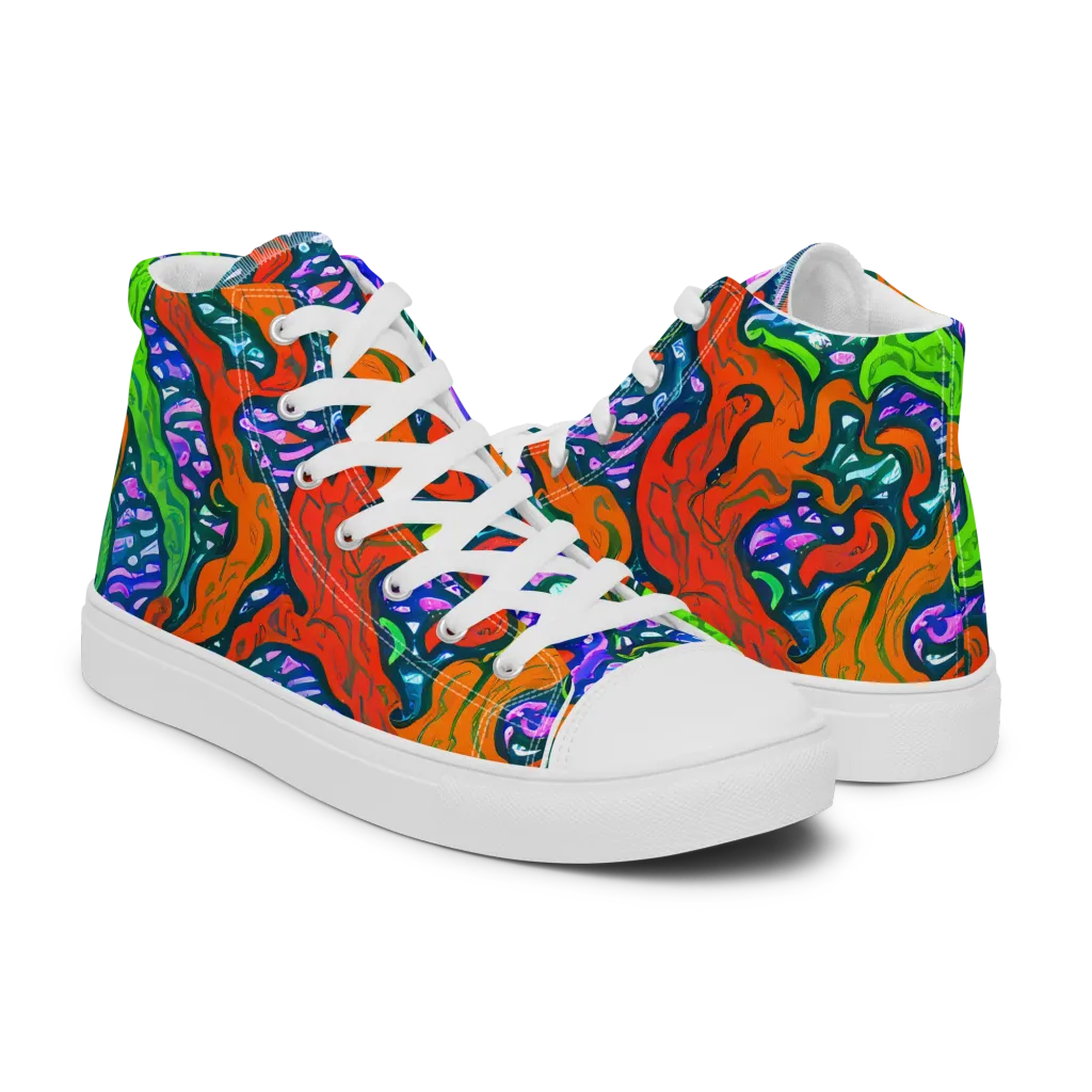 Cyber Tides on Women's High Top Canvas Shoes — Right
