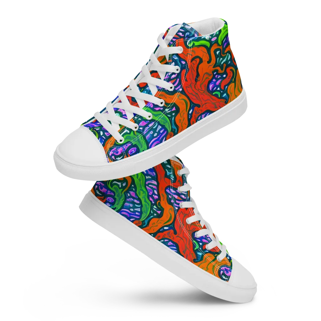 Cyber Tides on Women's High Top Canvas Shoes — Front