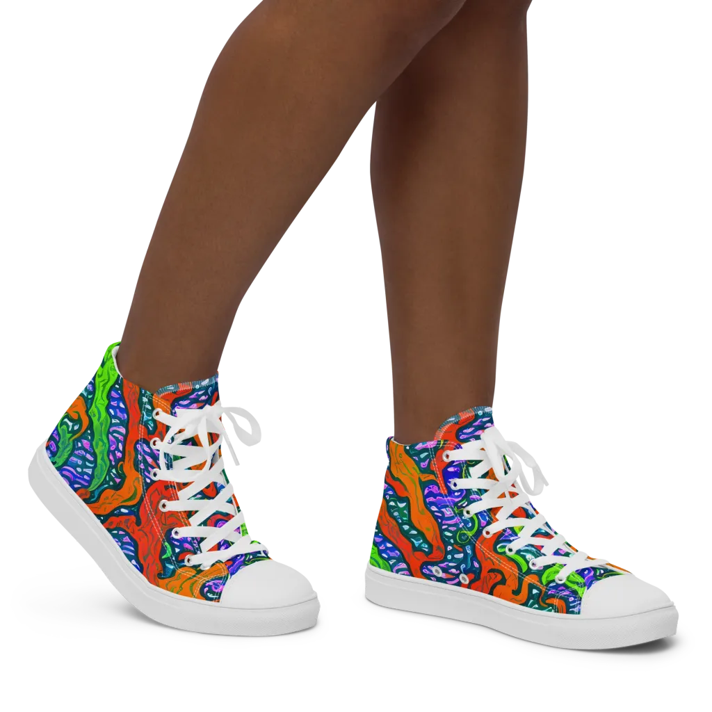 Cyber Tides on Women's High Top Canvas Shoes — Right