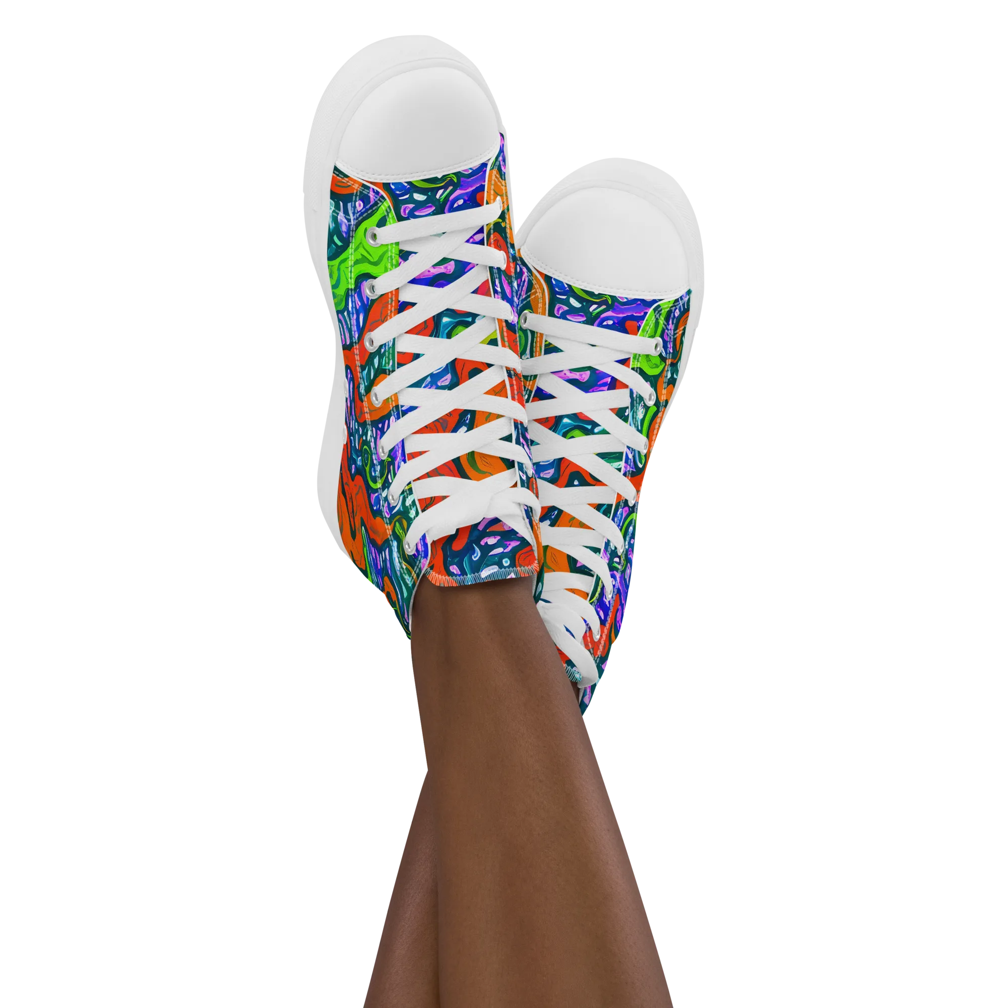 Cyber Tides on Women's High Top Canvas Shoes — Front