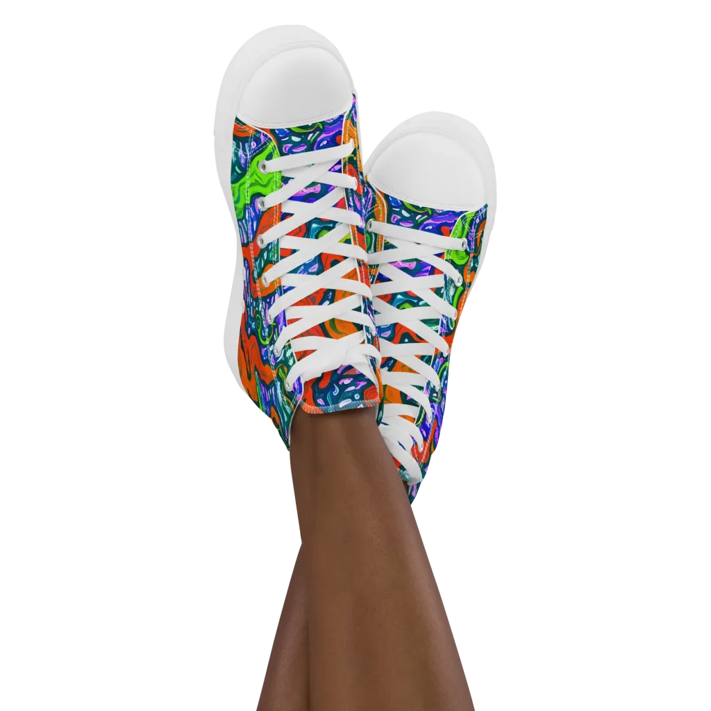 Cyber Tides on Women's High Top Canvas Shoes — Front