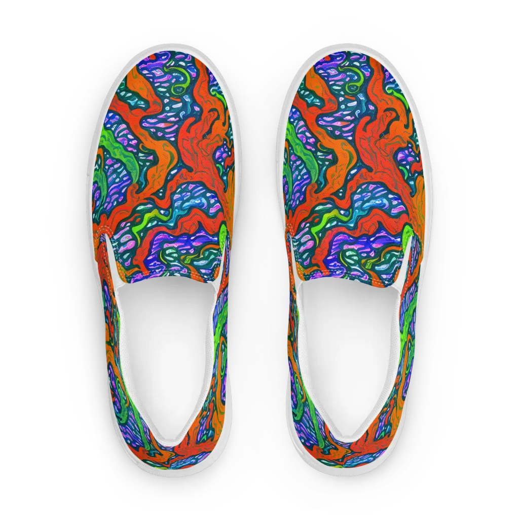 Cyber Tides on Men's Slip-On Canvas Shoes — Front