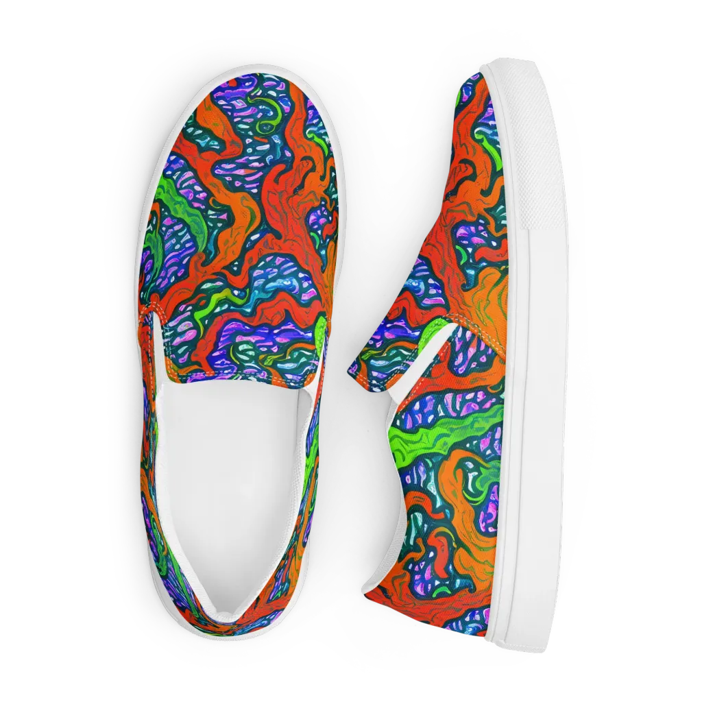 Cyber Tides on Men's Slip-On Canvas Shoes — Front