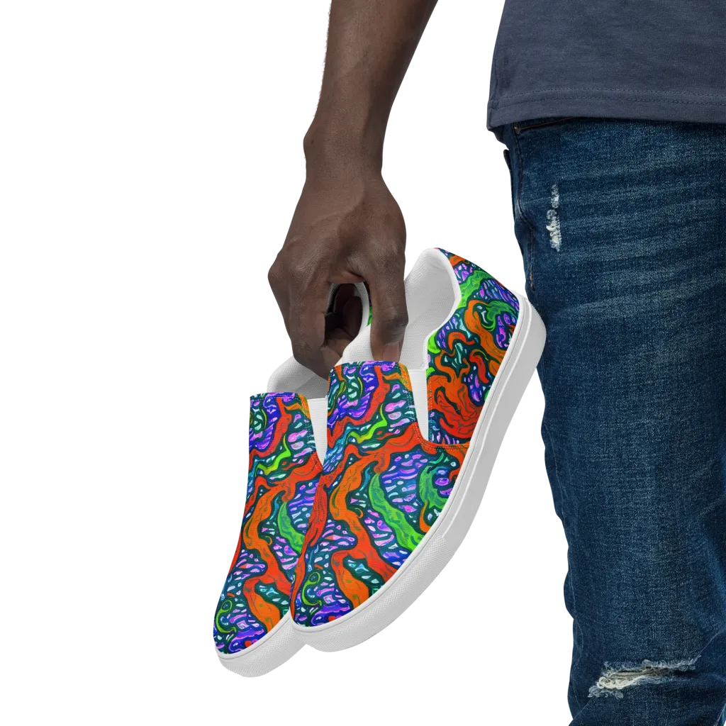 Cyber Tides on Men's Slip-On Canvas Shoes — Left Front