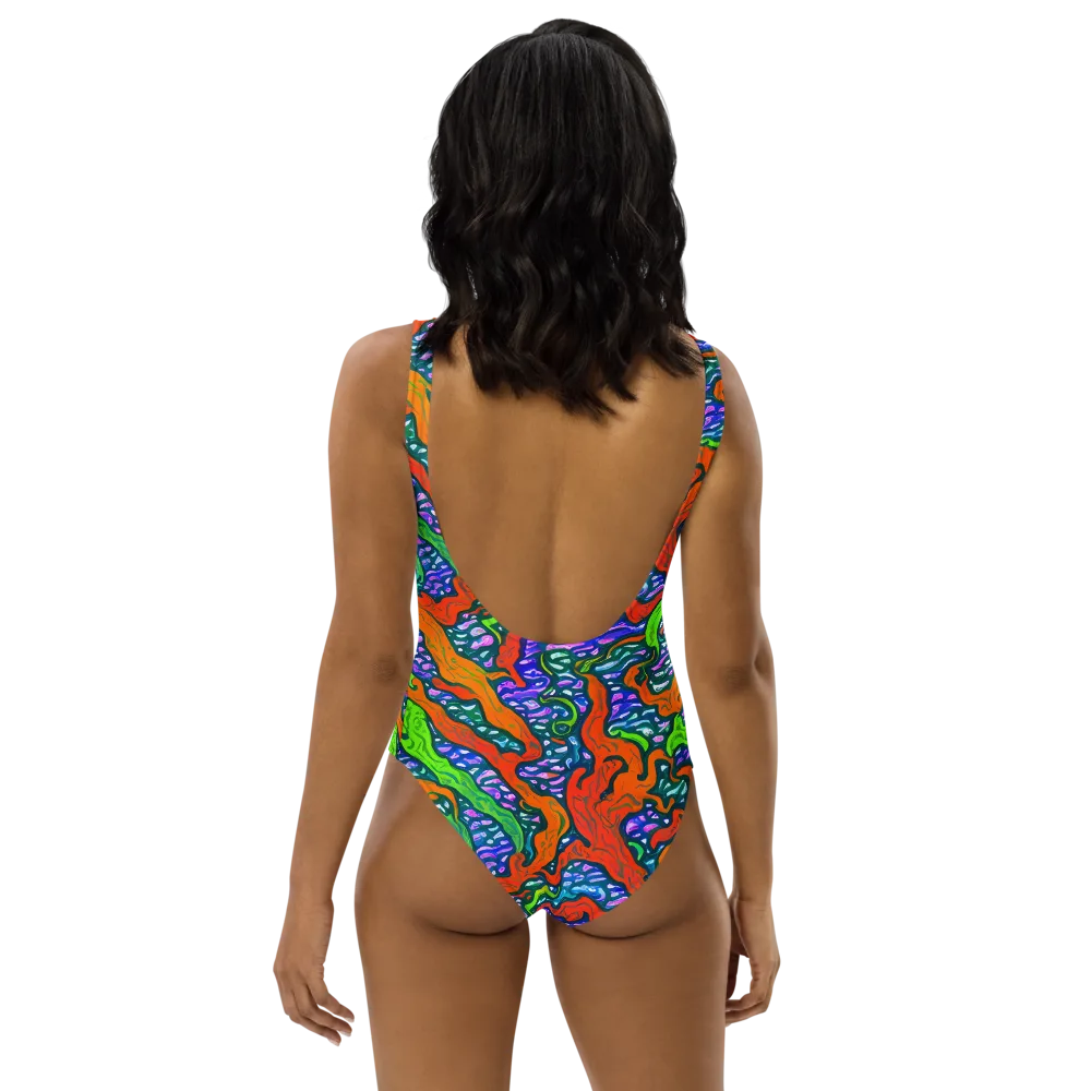 Cyber Tides on One-Piece Swimsuit — Back