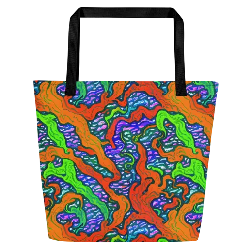 Cyber Tides on a Large Tote Bag W/ Pocket